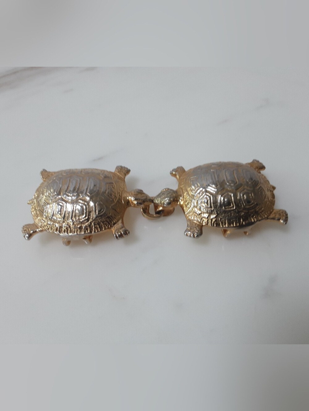 Mimi Di N Gold Tone Turtle Tortoise Belt Buckle 2 Pc Set - Vtg